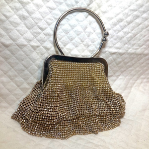 Gold Mesh Crystal Wristlet Clutch
